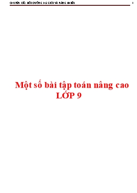 Chuyên đề Một số bài tập toán nâng cao lớp 9